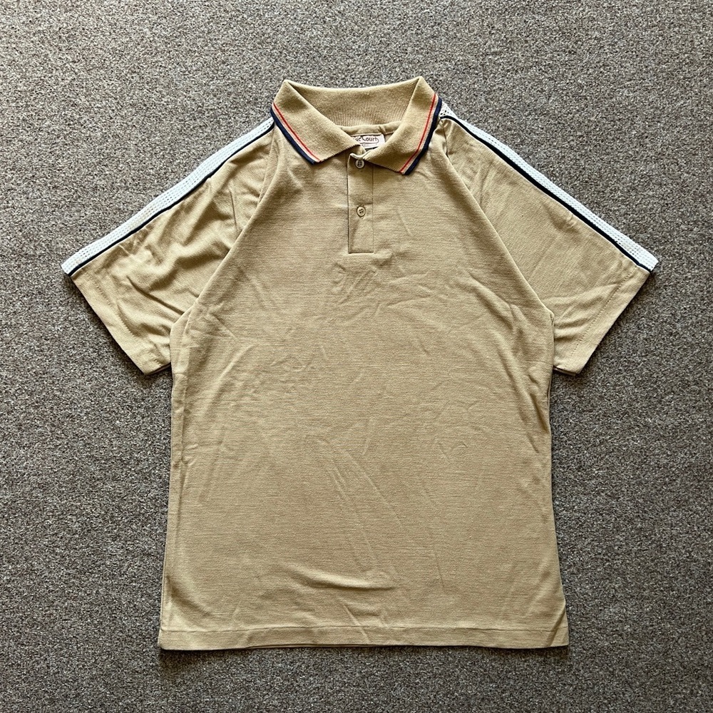 Vintage Short Sleeve Polo Shirt Made in USA Mesh Stripe Detail Retro Top Men M/L